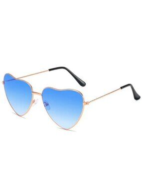 Heart-Shaped Blue Lenses Sunglasses With Gold Frame